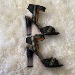 NWT L.A.M.B. Black and Olive Heeled Sandals size 8